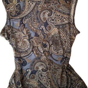 Tommy Hilfiger Paisley Print Sleeveless Blouse - Blue and Tan. NWT